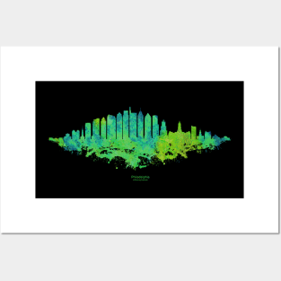 Philadelphia City Skyline - Watercolor Green, blue Posters and Art